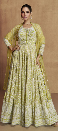 Green color Gown in Georgette fabric with Embroidered, Sequence work