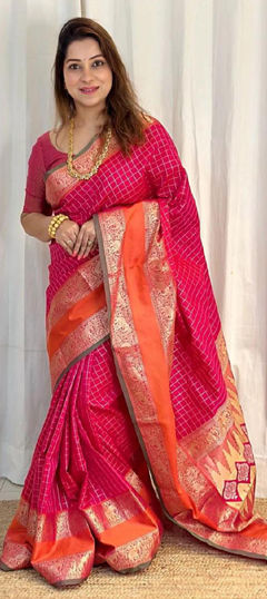 Pink and Majenta color Saree in Georgette fabric with Embroidered, Sequence work