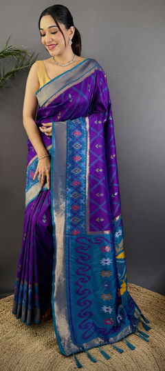 Purple and Violet color Saree in Silk fabric with Weaving work