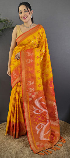 Yellow color Saree in Silk fabric with Weaving work