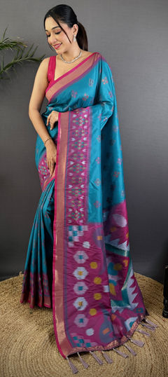 Blue color Saree in Silk fabric with Weaving work