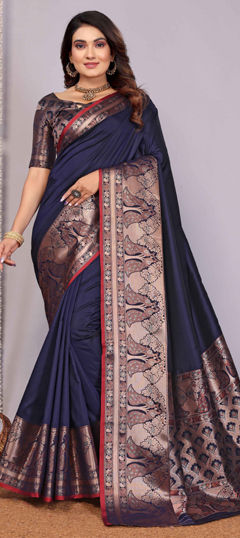 Blue color Saree in Silk fabric with Weaving work