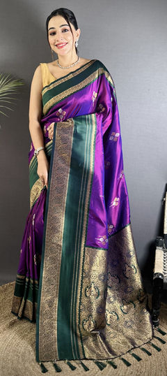 Purple and Violet color Saree in Silk fabric with Weaving work