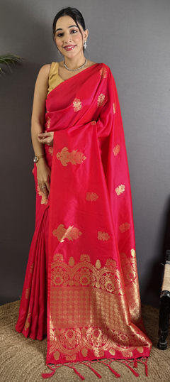 Red and Maroon color Saree in Art Silk fabric with Weaving work