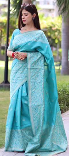 Blue color Saree in Raw Silk fabric with Weaving work