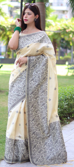 Beige and Brown color Saree in Raw Silk fabric with Weaving work