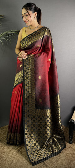 Red and Maroon color Saree in Art Silk fabric with Weaving work