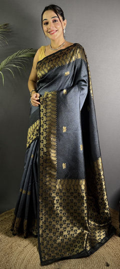 Black and Grey color Saree in Art Silk fabric with Weaving work