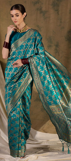 Blue color Saree in Banarasi Silk fabric with Weaving work