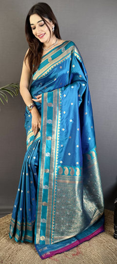 Blue color Saree in Banarasi Silk fabric with Weaving work