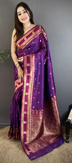 Purple and Violet color Saree in Banarasi Silk fabric with Weaving work