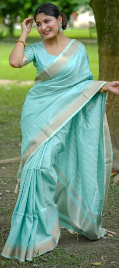 Blue color Saree in Raw Silk fabric with Weaving, Zari work