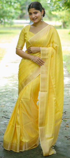 Yellow color Saree in Raw Silk fabric with Weaving, Zari work