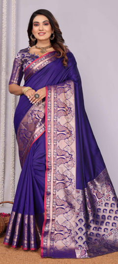 Blue color Saree in Silk fabric with Weaving work