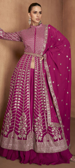 Pink and Majenta color Salwar Kameez in Georgette fabric with Embroidered, Sequence, Thread, Zari work