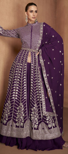 Purple and Violet color Salwar Kameez in Georgette fabric with Embroidered, Sequence, Thread, Zari work