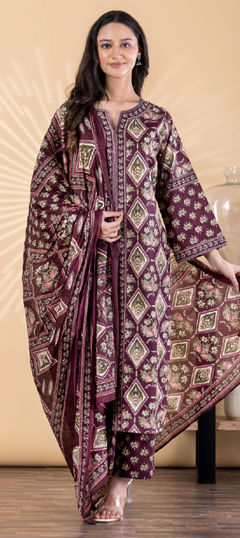 Purple and Violet color Salwar Kameez in Cotton fabric with Floral, Printed work