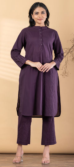 Purple and Violet color Salwar Kameez in Cotton fabric with Thread work