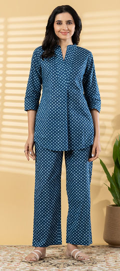 Blue color Co-ords Set in Cotton fabric with Printed work