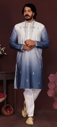 Multicolor color Kurta Pyjamas in Silk cotton fabric with Embroidered, Sequence work
