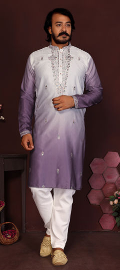 Multicolor color Kurta Pyjamas in Silk cotton fabric with Embroidered, Sequence work