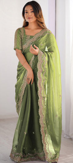 Green color Saree in Art Silk fabric with Embroidered work