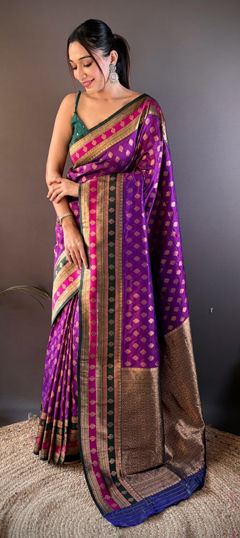 Purple and Violet color Saree in Banarasi Silk fabric with Weaving work