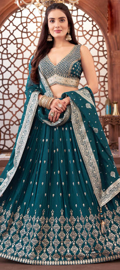 Blue color Ready to Wear Lehenga in Georgette fabric with Embroidered, Sequence, Thread work