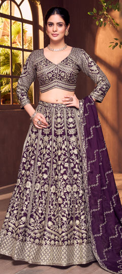 Purple and Violet color Ready to Wear Lehenga in Silk fabric with Embroidered, Thread, Zari work