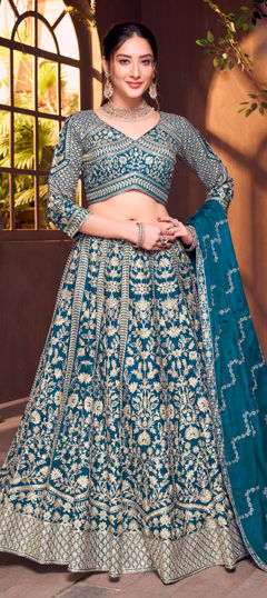 Blue color Ready to Wear Lehenga in Silk fabric with Embroidered, Thread, Zari work