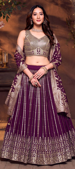 Purple and Violet color Ready to Wear Lehenga in Silk fabric with Embroidered, Thread, Zari work