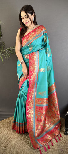 Blue color Saree in Banarasi Silk fabric with Weaving work