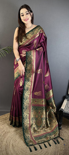 Purple and Violet color Saree in Banarasi Silk fabric with Weaving work