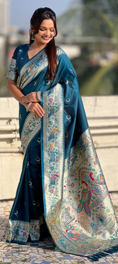 Blue color Saree in Silk fabric with Weaving work
