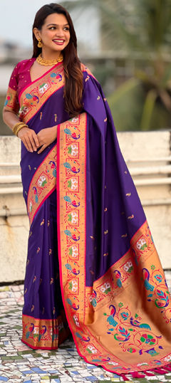 Purple and Violet color Saree in Silk fabric with Weaving work
