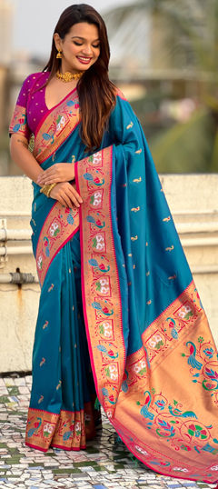 Blue color Saree in Silk fabric with Weaving work