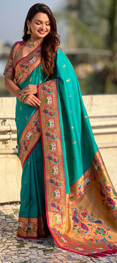 Blue color Saree in Silk fabric with Weaving work