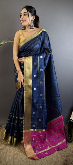 Blue color Saree in Silk cotton fabric with Weaving work