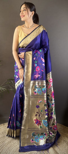 Blue color Saree in Silk fabric with Weaving work