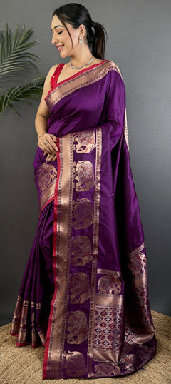 Purple and Violet color Saree in Silk fabric with Weaving work