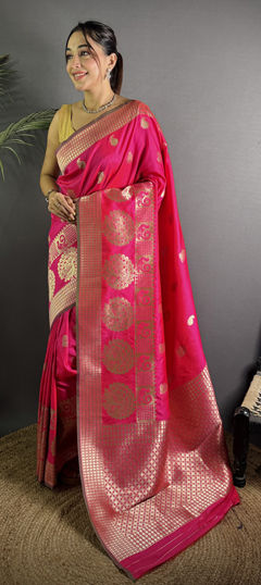 Pink and Majenta color Saree in Art Silk fabric with Weaving work