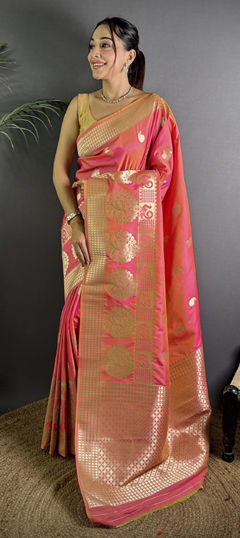 Pink and Majenta color Saree in Art Silk fabric with Weaving work