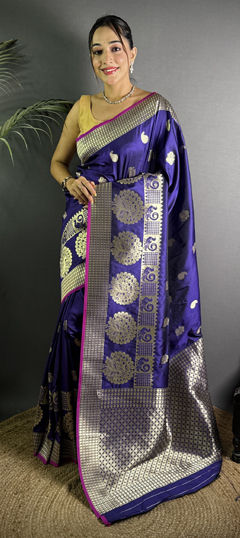 Blue color Saree in Art Silk fabric with Weaving work