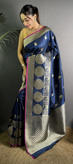 Blue color Saree in Art Silk fabric with Weaving work