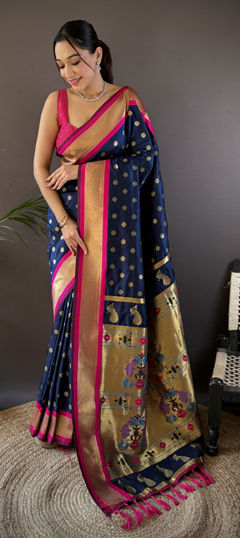 Blue color Saree in Silk fabric with Weaving work