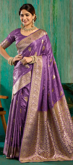 Purple and Violet color Saree in Satin Silk fabric with Weaving work