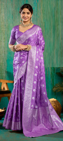 Purple and Violet color Saree in Satin Silk fabric with Weaving work