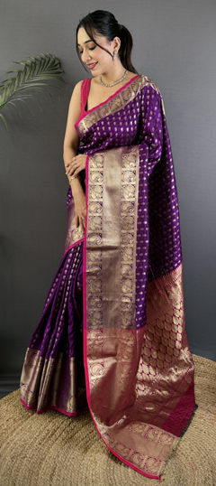Purple and Violet color Saree in Banarasi Silk fabric with Weaving work