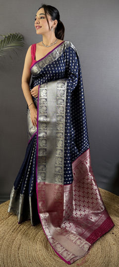 Blue color Saree in Banarasi Silk fabric with Weaving work