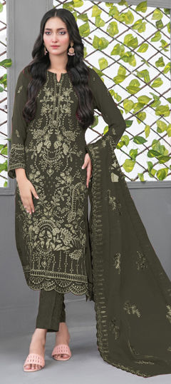 Green color Salwar Kameez in Faux Georgette fabric with Embroidered work